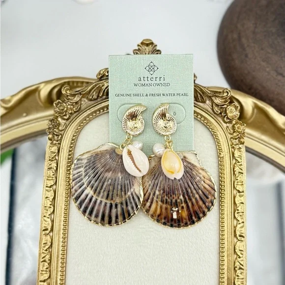 Atterri Genuine Shell & Freshwater Pearl Statement Earrings - Picture 5 of 8
